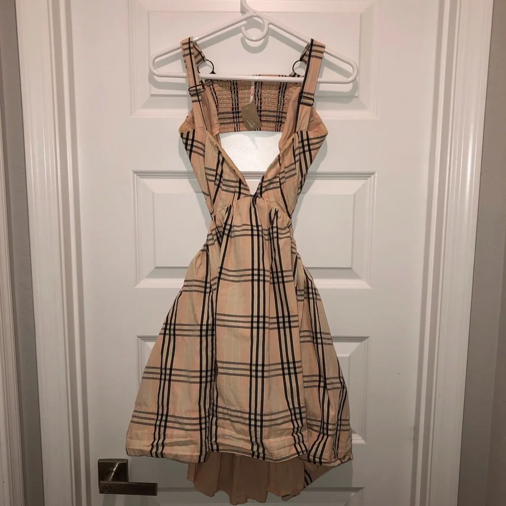 New Free People Bridget Mini Plaid Bubble Dress Gown sz S